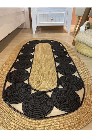 Cookie Jüt Hasırlı El Örgüsü Kilim Siyah - Hasır