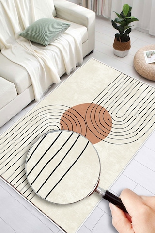 Art Deco Modern Desen Sanat Temalı Dijital Baskılı Kaymaz Taban Yıkanabilir Salon Halısı Yolluk Siyah