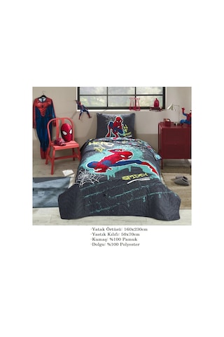 Özdilek Lisanslı Kapitoneli %100 Pamuk Spiderman Street Gri Gri