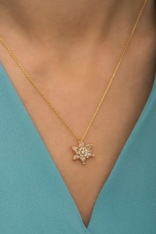 Ervanur Altın Kaplama Beyaz Taşlı Lotus Çiçeği Kadın Kolye Beyaz