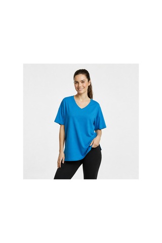 Lyvean V Yaka Oversıze Kısa Kollu Tshirt Saks Mavi