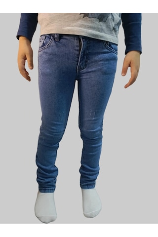 Erkek Çocuk Denim Füme Tırtıklı Ligralı Kot Pantolon Füme