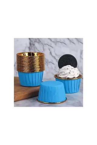 Metalik Mavi Gold Renk Muffin Cupcake Kek Kalıbı 25'li Çok Renkli