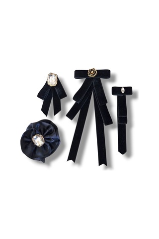 4 Lü Kadife Broş Set,yaka İğnesi, Yaka Cicegi ,gül Broş Siyah