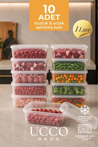 10 Adet 1000 Ml Ekonomik Buzdolabı & Mikrodalga Sızdırmaz Kapaklı Saklama Kabı Seti Buzluk Organizer Şeffaf
