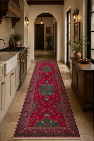Oriental Garden Fuşya Petrol Çiçek Ve Kuş Desenli Dekoratif Halı 3044-1 Bordo