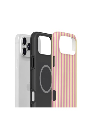 Apple iPhone Uyumlu 17 Pro Max Vorian Çift Katmanlı Magsafe Kılıf Pink Lemon Pinstripe