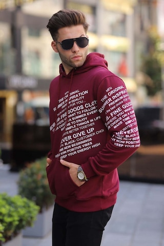Madmext Bordo Baskılı Kapüşonlu Sweatshirt 6009 Bordo