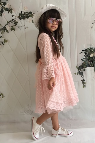 Mnk Baby & Kids Krem Şapkalı Dantelli Kız Çocuk Elbise 001