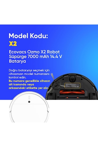 Ecovacs Ozmo X2 Robot Süpürge 7000 Mah 14.4 V Batarya Uyumlu Uzun Ömürlü, Yüksek Performans Pil