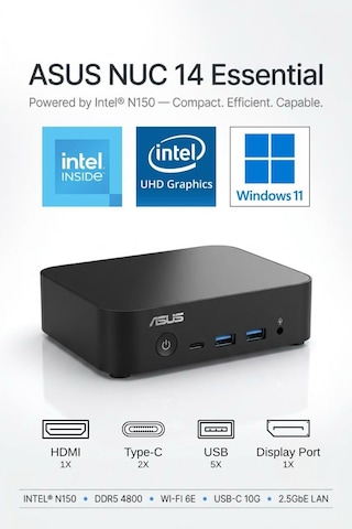 Asus Nuc 14 Essential NUC14MNK150-A23 Intel N150 16 GB 1 TB SSD W11P Mini PC