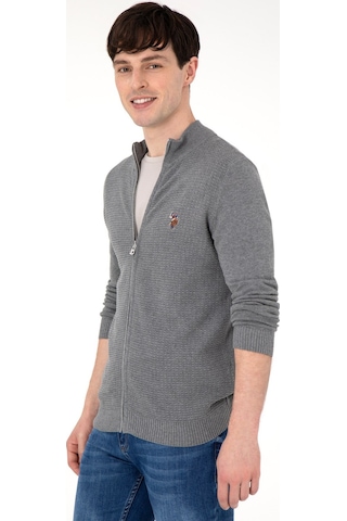 U.S. Polo Assn. Erkek Triko Hırka Pamuk 2227188 Gri Melanj