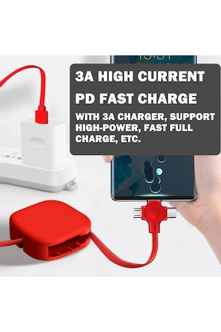3 Başlıklı Geri Çekilebilir Şarj Kablosu Standı Micro Usb Type-c Ip Uyumlu