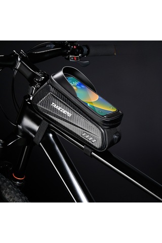 Youtek Takezero Dağ Bisikleti Çantası Eva Sert Kasa Ön Çubuk Çantası Unisex Telefon Çantası Sınır Ötesi 1l Siyah Logo'lu Siyah