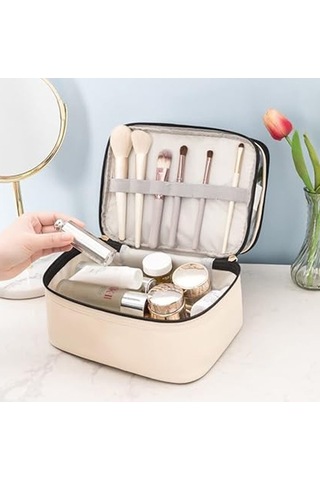 Ankaflex Deri Çift Bölmeli Seyahat Makyaj Çantası