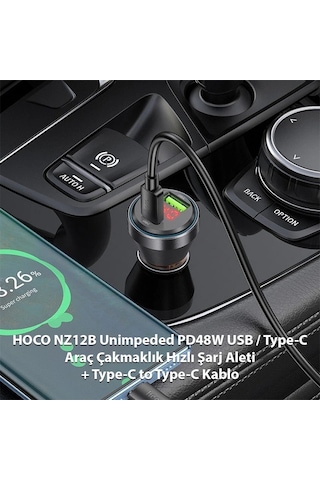 Hoco Nz12b Unimpeded Pd48w Usb + Type-c Araç Çakmaklı Hızlı Şarj Aleti + Type-c To Type-c Kablo- 5775 Standart 73580946