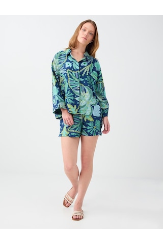 Jimmy Key Koyu Yeşil Floral Desenli Truvakar Kol Gömlek 6sw087731320