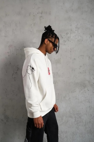 Veraura Lifestyle Erkek Maske Baskılı Kapüşonlu Sweat - Beyaz