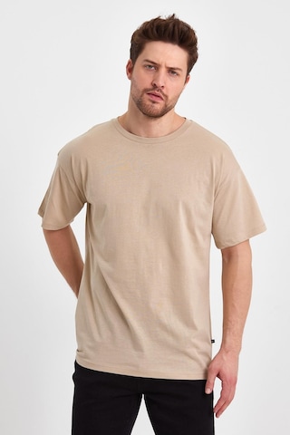 Erkek Compact Penye Oversıze T-shırt Oxford Tan