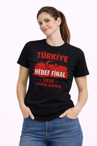 Wear Vexel Kadın Türkiye Baskılı Tişört Ay Yıldız 2026 Dünya Kupası Taraftar Forma T-shirt - Siyah Siyah