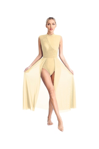 Beyaz Kadın Çağdaş Lirik Dans Elbise Bale Jimnastik Leotard Kolsuz Şifon Dökümlü Elbise Sahne Performansı Giyim Beyaz