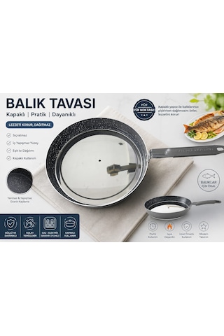 Alimunyum Granit Kaplama Kapaklı Balık Tavası 34cm 34 Cm Alimunyum Granit Kaplama Kapaklı Balık Tavası 34cm 34 Cm