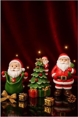 Dekoratif Üçlü Noel Baba Figür Seti Yılbaşı Ağacı Dekorasyonu Yeni Yıl Ev Ofis Masaüstü Biblo