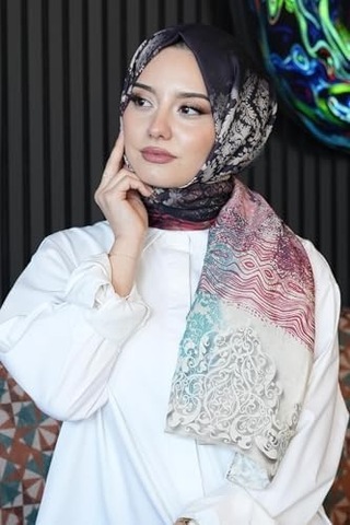 Dalgalı Desen Yeşil Soft Pamuk Şal Pudra Açik Gri