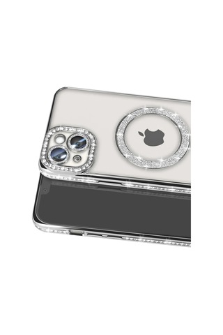 Apple Uyumlu iPhone 15 Kılıf Joke Simli Magneticsafe Kılıf - Gümüş