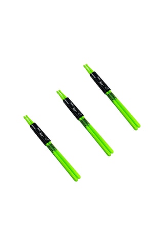 Midex Gfk-801lgr-3x 5a Bateri Baget Kırılmaz Polyemid Açık Yeşil Renk Davul Bageti 5a Drumsticks 6 Adet 3 Çift