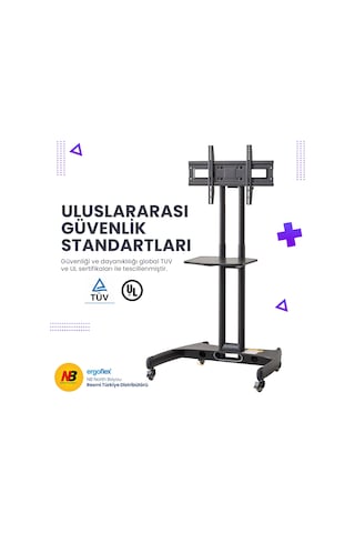 Nb Ergonomic Nb Ava1500-60-1p Lcd Led Oled Plazma Düz Panel Ekranlar İçin 32-75 İnch Tuv Sertifikalı Tekerlekli Profosyonel Tv Sehpası