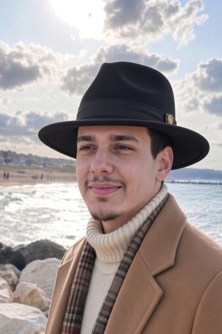 Mollycrush Erkek Kışlık Şık Siyah Fötr Şapka Geniş Siperli Kemer Detaylı Keçe Fedora Siyah