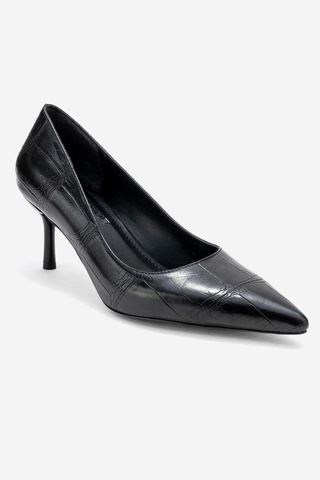Dericlub Kadın Sivri Burun Croko Stiletto Vegan Deri Zy 4019 Croko Siyah