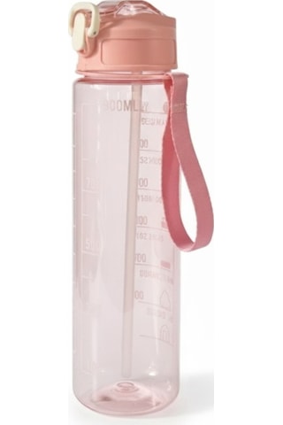 Pembe, Şeffaf Pipetli Matara 900 Ml, Sızdırmaz Kapaklı Suluk Pembe Plastik Diğer