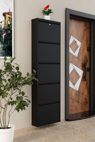 Kilitli 5 Kapaklı Metal Ayakkabılık Siyah Siyah