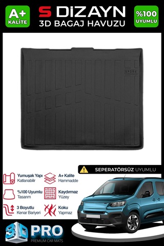 S-dizayn Fiat Doblo Seperatörsüz 3d Pro Bagaj Havuzu 2023 Üzeri A+ Kalite