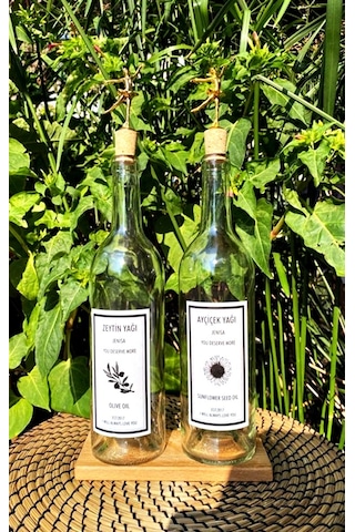 Bölmeli Ahşap Stantlı Şeffaf Altın Balerin Tıpalı 750 Ml Zeytinya