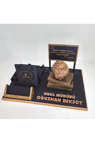 Kişiye Özel Okul Müdürü Masa İsimliği Ve Kartvizitlik Gold - Siyah