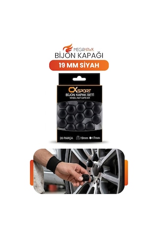 Bijon Kapağı 19 Mm Siyah 20 Parça Set Jant Bijon Koruyucu Kapak Universal