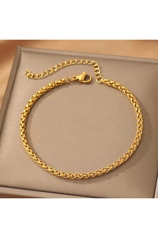 Çelik Bileklik Burgu Zincir Model 4 Mm Kalınlık 18 Cm Uzunluk 5 Cm Ek Ayarlanabilir Altın Sarısı Altın
