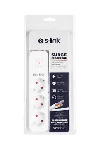 S-link Spg301s 1.5m 3x1.5mm 100 Yüzde Bakır 750 Joule 3 Lü Anahtarlı Akım Korumalı Priz Kdo