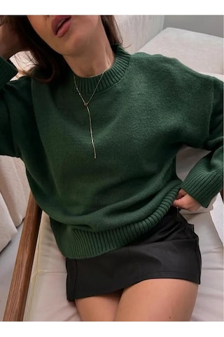 Flex Fashıon Kadın Yeşil Oversize Trend Popüler Triko Kazak - Yumuşak Dokulu Bisiklet Yaka Yeşil - 730329404 Yeşil - 730329404 Yeşil