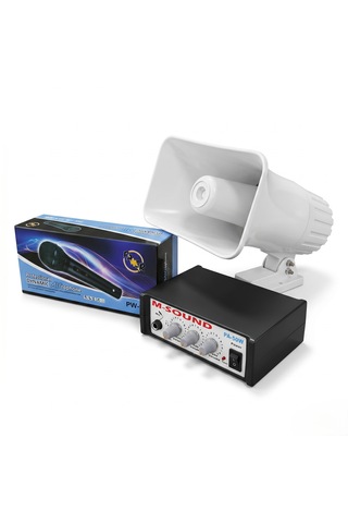 Audıox Ps-50 Pazarcı Ses Sistemi Seti 12 Volt 50 Watt Pazarcı Amfisi Horn Hoparlör Dinamik El Mikrofonu