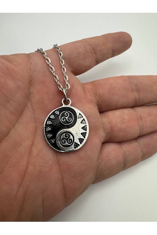 Kelt Sarmalı Ve Ying Yang Sembollü Unisex Kolye 60 Cm Zincirli, Denge Ve Sonsuzluk Takısı Çok renkli