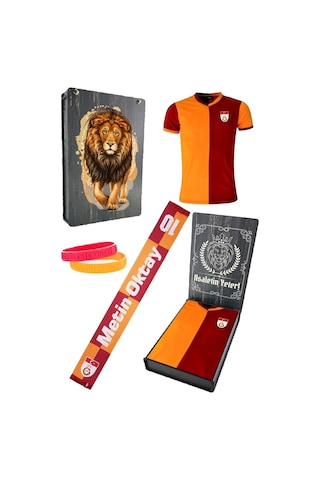 Gsstore Galatasaray Metin Oktay Hediye Set Sevgililer Günü Hediyesi T-shirt + Şal Atkı + Bileklik Sarı - Kırmızı
