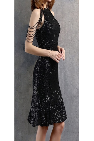 Hanife Glam Couture Hanife Glam Boncuk Detaylı Pulpayet Abiye Elbise Siyah