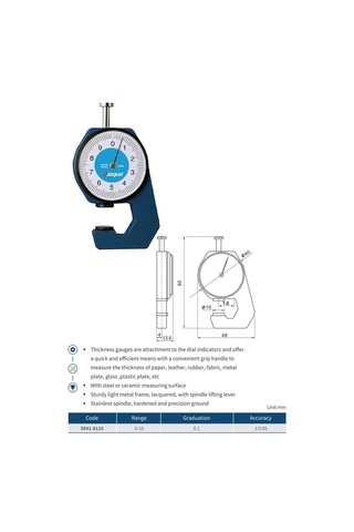 Dasqua 5841-8110 0-10mm Mekanik Kalınlık Komparatörü