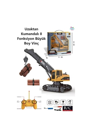 Uzaktan Kumandalı 8 Fonksiyon Şarjlı 640 Derece Dönebilen Vinç Oyuncak İş Makinesi 27 Cm. Toycraft 8 Kanal