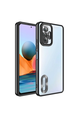 Xiaomi Redmi Note 10 Pro Kılıf Kamera Korumalı Logo Gösteren Zore Omega Kapak Siyah