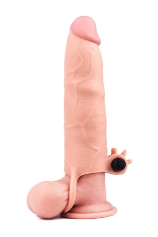 Fastieshop Et Dokusunda 7.5 Cm Uzatmalı Titreşimli Penis Kılıfı - 20 Cm